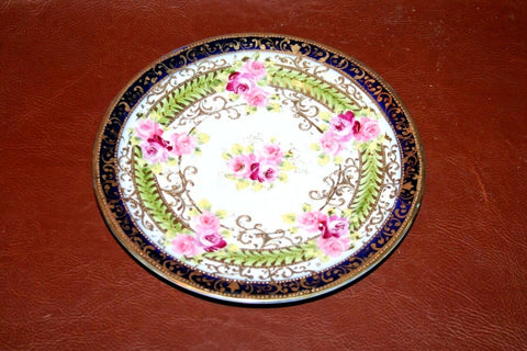 Antique Hand Painted Nippon Japanese Plate w/ Floral Design & Gilt Beaded Lip
