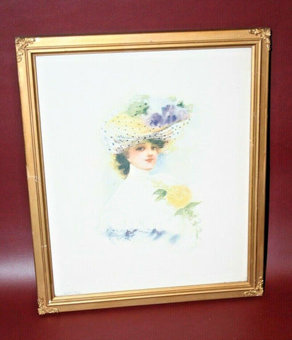 Antique Gilt Framed Fashion Print of Bride w/ Floral Veil -1905 J.L. Austen Co.