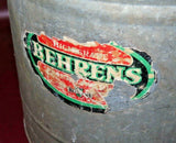 Antique Behren's 3-Gallon 13.5" Tall Galvanized Tin Gas Can w/ Swivel Handle