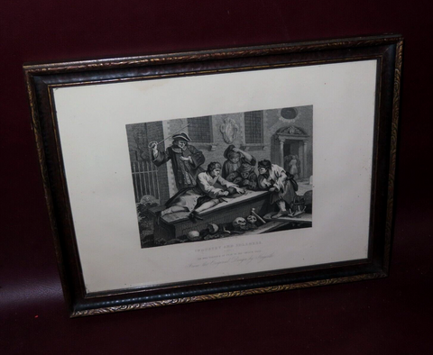 12x9" Gilt Framed William Hogarth E Smith Engraving Print - Industry & Idleness
