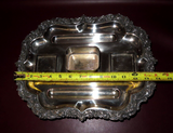 Antique 14" English Silverplate Glass Reservoir Rectangular Double Desk Inkwell
