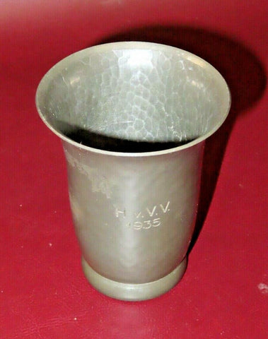 Antique GERO HK Holland 3.5" Tall Hand Hammered Pewter Cup - Engraved HvVV 1935