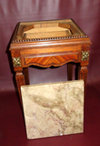 Pair Antique French Carved Oak Marble Top Nightstands w/ Brass Accents c. 1900