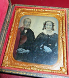 Antique Black & White Daguerreotype Photograph of Couple in 4" Tall Leather Case