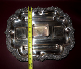 Antique 14" English Silverplate Glass Reservoir Rectangular Double Desk Inkwell