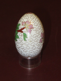 Vintage Asian Style 2" Cloisonne Floral Egg w/ Red Rhinestone on Acrylic Stand