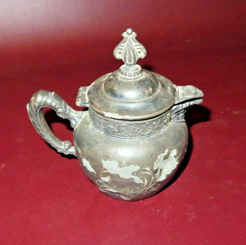 Antique Ornate Small Etched Silverplate Pitcher Teapot - As-Is - Poor Condition