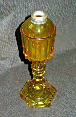 Antique Unique Amber Depression Glass Oil Lamp Reservoir Only - As-Is No Burner