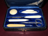Antique 6-pc White Bros Cutlery New Orleans Manicure Set in Blue Felt Lined Box