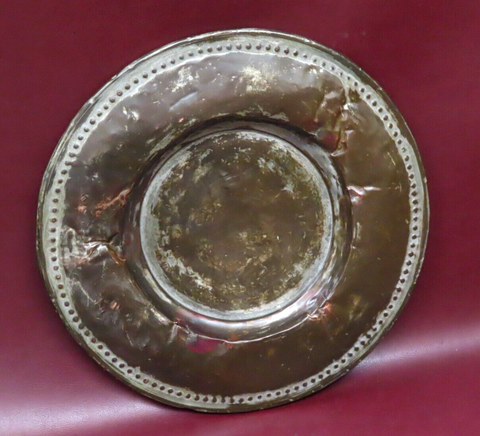 Antique Turkish Style 13.5" Round Hammered Copper Serving Platter - As-Is Damage
