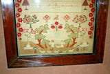 RARE Antique 1800s Large Wood Framed "Solomon's Temple" English Textile Sampler
