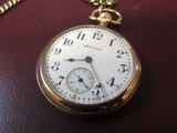 Antique Working Hampden Model 5 Open Face 12s 7-Jewel Pocket Watch w/ Fob Chain