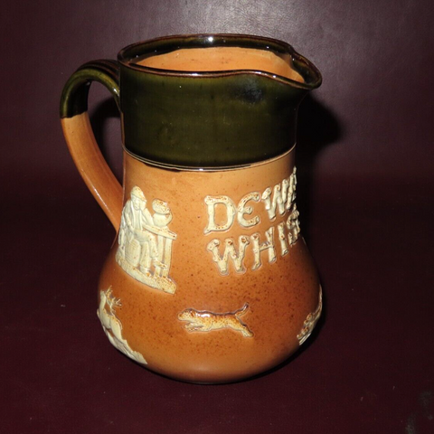 Antique Royal Doulton Dewars Whisky Pottery Jug w/ Hunting Scenes #5895 c. 1920