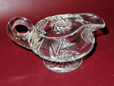 Antique Clear Star Decor 6" Cut Glass Small Glass Footed Sauce Pitcher Creamer