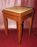 Pair Antique French Carved Oak Marble Top Nightstands w/ Brass Accents c. 1900