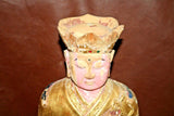 Antique 18" Tall Chinese Hand Painted Gilt & Carved Wooden Buddha Idol Statue