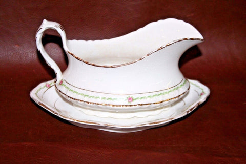 Antique Homer Laughlin Fine American Porcelain 8" Gravy Boat w/ Underplate
