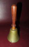 Antique 7" Long Brass School House Dinner Call Bell w/ Walnut Handle c. 1920