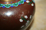 Very Fine Antique Japanese 6" Lidded Burgundy Plum Floral Cloisonne Ginger Jar