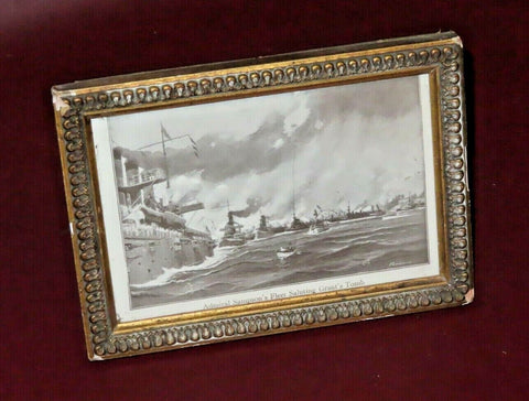 Antique Framed George Varian Print "Admiral Sampson Fleet Saluting Grants Tomb"