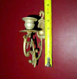 Pair Ornate Antique European Style Pewter Wall Mount Single Candlestick Holders