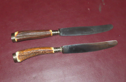 Pair Vintage German 8.5" Rostfrei Solingen Stag Handle Butter Dinner Knives