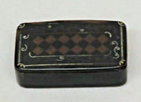 Antique 3.5" Flip-Lid Black Lacquered Wooden Snuff Box w/ Checkerboard Decor