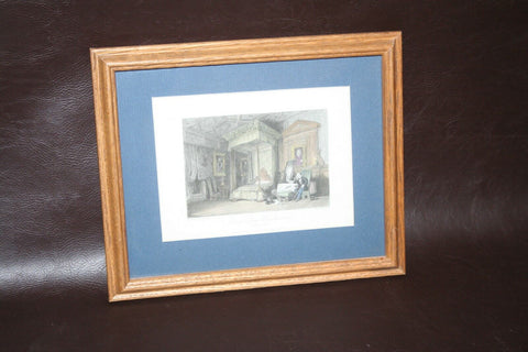 Wood Framed J Lewis Engraving Print - "Queen Mary's Bed Chamber" by G Cattermole