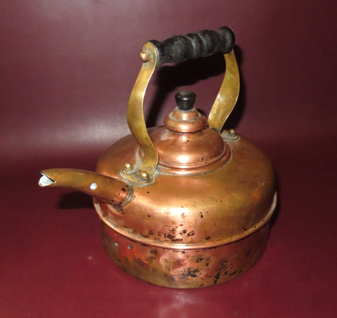 Antique Simplex 7.5" English Solid Copper Lidded Whistling Tea Kettle Pot 423201