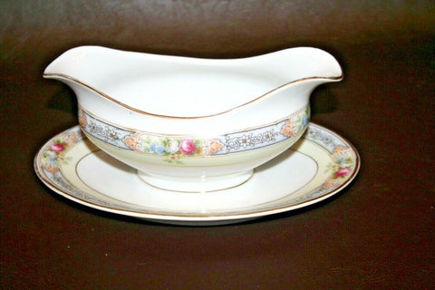 Antique Fine Paul Muller Selb Bavarian China Gravy Boat w/ Attached Under Plate