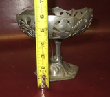 Antique Art Nouveau 6" German OSIRIS Pierced Pewter Pedestal Compote Dish #587-2