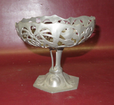 Antique Art Nouveau 6" German OSIRIS Pierced Pewter Pedestal Compote Dish #587-2