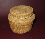 Vintage Small Alaskan Native American Round Woven Bark Basket w/ Lid c. 1940