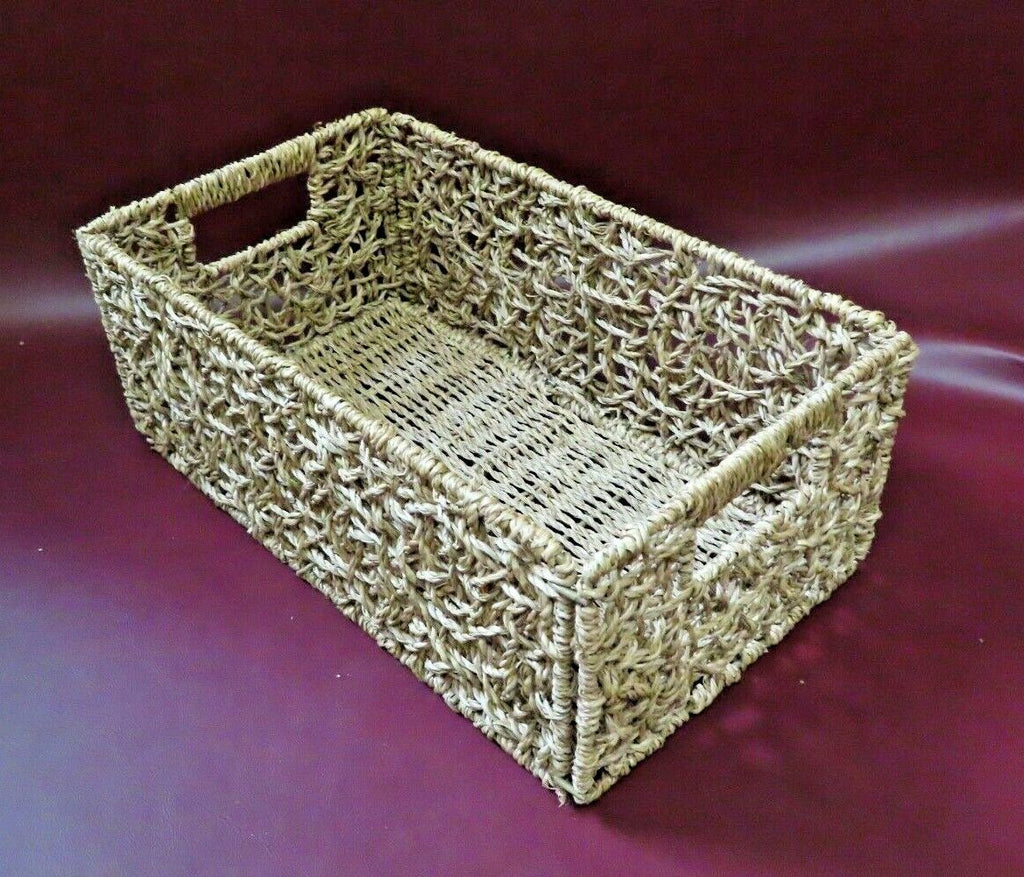 Vintage Style Rectangular Double-Handled Woven Rope Basket w/ Flip-Up Bottom