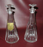 Pair 11" FINE Crystal Liquor Decanters w/ Stoppers & One "Brandy" Brass Emblem