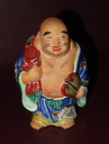 Vintage 6" Tall Japanese Hand Painted Porcelain Kutani Hotei Buddha Figure