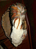 Vintage Large SW Native American Style Hand Made Twig Bark Feather & Fur Basket