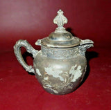 Antique Ornate Small Etched Silverplate Pitcher Teapot - As-Is - Poor Condition