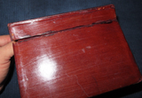 Vintage Burgundy Leather Covered Flip Lid Faux Book Shaped Flip Lid Photo Box