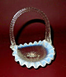 Vintage Small 5" Fenton Clear to White Wavy Lip Twist Handle Art Glass Basket