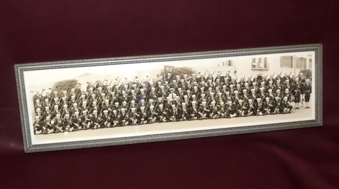 Vintage Silver Gilt Wood Framed Black & White Panorama Photo US Military Unit 55