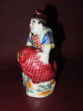 Vintage 6" Tall Japanese Hand Painted Buddha Figure w/ Large Fish - Finger Chips