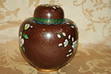 Very Fine Antique Japanese 6" Lidded Burgundy Plum Floral Cloisonne Ginger Jar