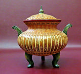 Vintage Southeast Asian Style 8" Tall Hand Woven Rattan Lidded Pot Shape Basket