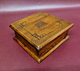 Antique 6x6" Small Hand Carved Square Lidded Wooden Jewelry Trinket Box