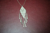 Vintage American Southwest Style 25" Etched Silver Pendant Necklace w/ Tassels