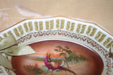 Antique Fine Bavarian 7" Porcelain Dish w/ Pierced Lip & Hand Painted Pheasants