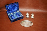 Vintage 3-pc Set - Silverplate on Brass Salt & Pepper Shaker & Tray in Lined Box