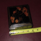 Vintage Shizouka Japanese Black Lacquered Wood Hand Painted Floral Flip-Lid Box