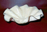 Vintage 12" White Lined & Gilt Flaked Wavy Ceramic Art Pottery Bowl - USA #620